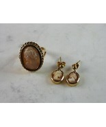 Womens Vintage Estate Cameo 18K Yellow Gold Earrings &amp; Ring Set 8.5g E2365 - £1,085.42 GBP