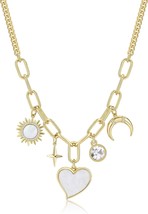 Chunky Charm Necklace 14k Real Gold Plated Paperclip Chain Handmade Drop Heart J - £38.25 GBP