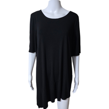 Eileen Fisher Tunic Top Black Asymmetrical Viscose Stretch Jersey Large ... - $42.85