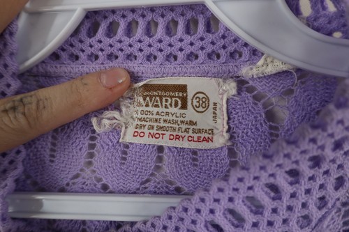 Vintage 60s Streetwear Womens 38 Pointelle Crochet Knit Cardigan Sweater Purple Item image 9