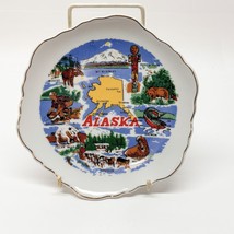 Alaska Souvenir Collector State Plate Totem Mt.McKinley Gold Trim Vintage 7x7.5&quot; - $11.85