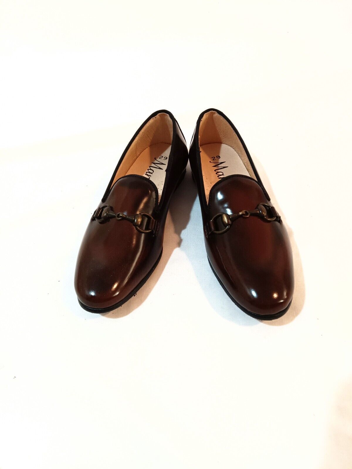 Manelli Kids Shoes NEW Original Box Dressy Slip On Flats Brown Leather Buckle