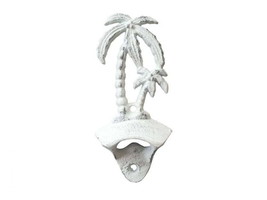 [Pack Of 2] Rustic Whitewashed Cast Iron Wall Mounted Palmtree Bottle Opener 6&quot;&quot; - £36.76 GBP