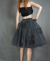 Pink Flower Knee Length Tulle Skirt Women Plus Size Fluffy Tulle Skirt image 6