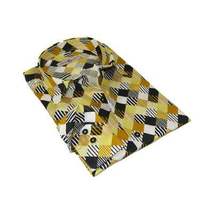 Men's EMILIO CERUTTI Sport Shirt 100% Cotton Long Sleeves #EMC2 Gold Geometric image 4