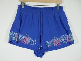 American Eagle Blue Floral Tasseled Embroidered Drawstring Shorts - Size M - £7.96 GBP
