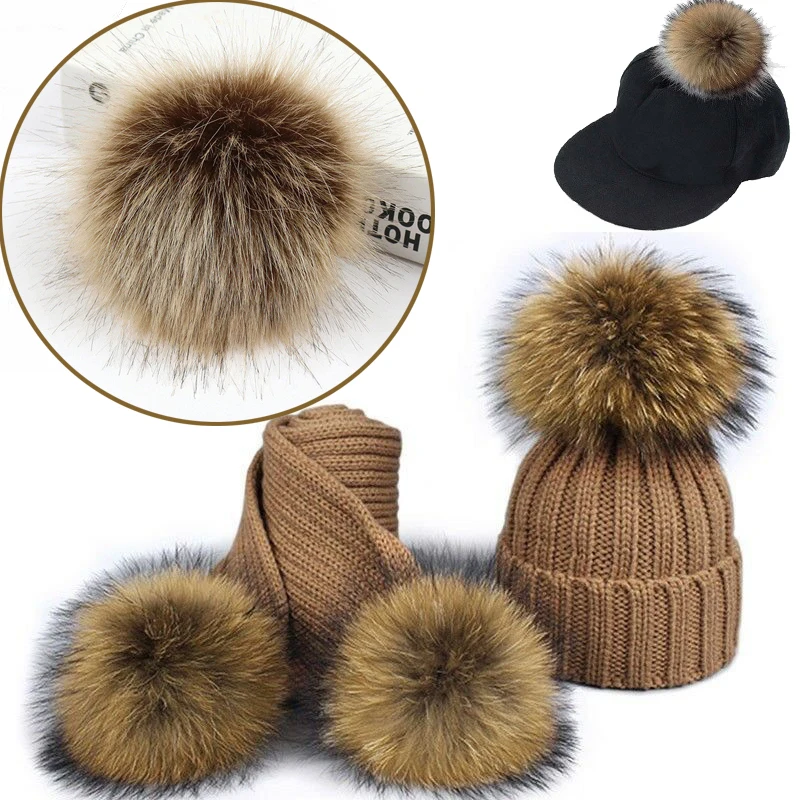 Play 10/12cm Colorful White Faux Fox Pompoms Luxury Fur Ball for Knitted Hat Cap - £23.32 GBP