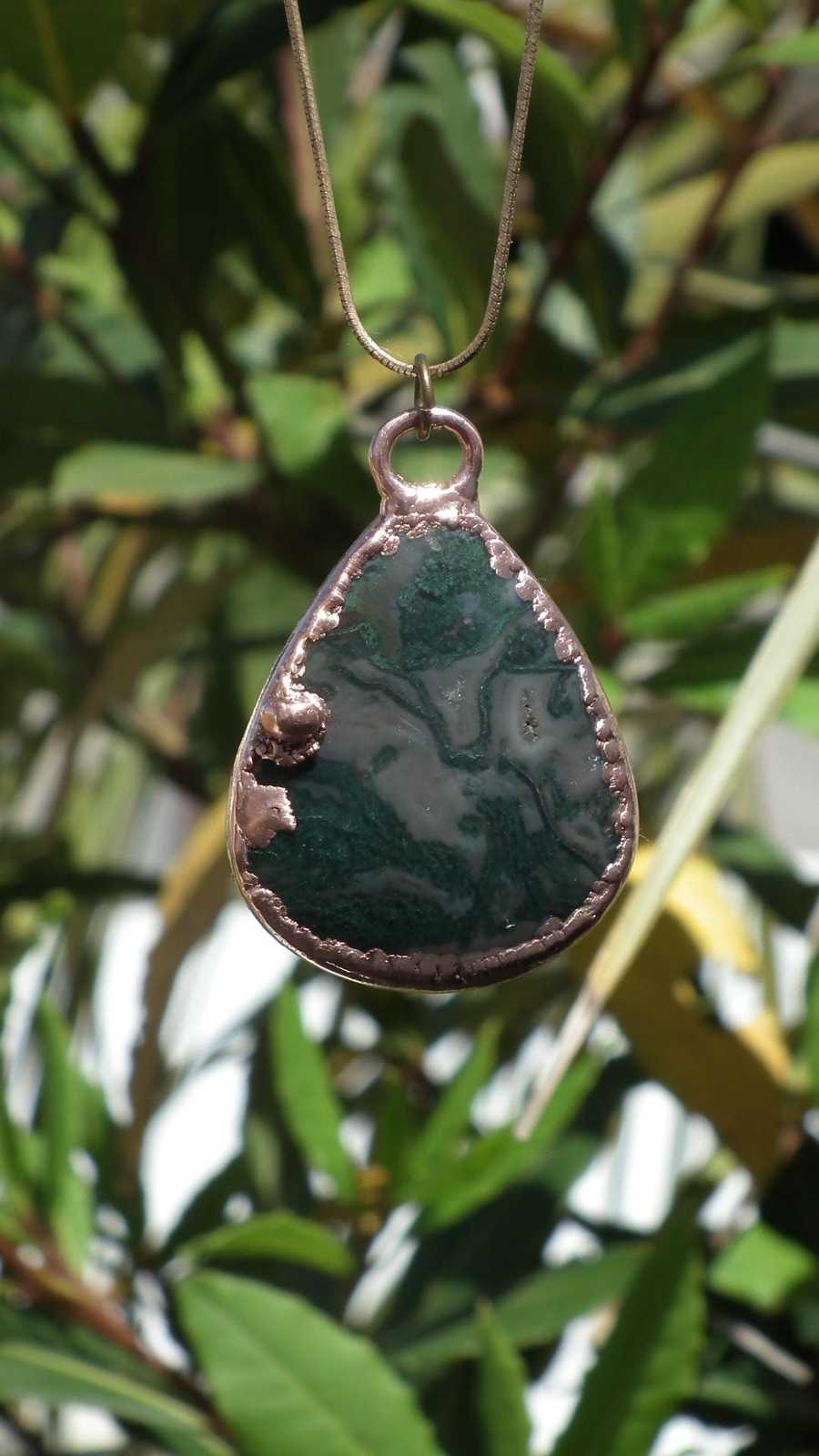 Copper formed Mossagate pendant - $40.44