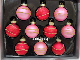 Rachel RoyChristmas MINI Pink Red Glass Glitter Ornaments Decor 1.5&quot; BOX of 10 - £17.40 GBP
