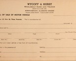 Vintage Wycoff &amp; Hurst Order Blank Birmingham Alabama Wholesale Cars Tru... - £3.97 GBP