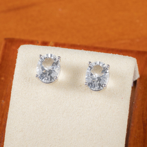 Minimalist Natural Crystal Sterling Silver Stud - Oval Cut Diamond Earrings - £39.16 GBP