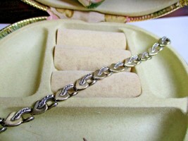 Vtg Turkey Two Tone 925 Sterling Silver 1/7 14K Gold Plated Heart Chain Bracelet - £35.88 GBP