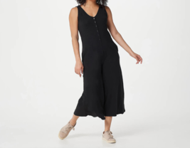 Any Body Cozy Knit Luxe Button Down Sleeveless Jumpsuit - Black, Petite Medium - £18.89 GBP