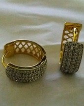 1Ct Künstlicher Diamant 4-Row Reifen Damen Herren Ohrringe 14K Gelb Vergoldet - £74.45 GBP