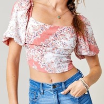 NWT Coco and Jaimeson Size M Floral Print Puff Short Sleeve Crop Top - £11.83 GBP