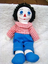 Handmade Raggedy Andy Red &amp; White Checkered Shirt, Blue Pants, Black Yarn Hair - £15.80 GBP