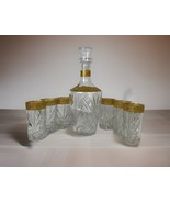 Vintage Studio Silversmiths Lead Crystal 24K Gold Trim Decanter 7 pc Bar... - $97.01 CAD
