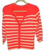 Womens Cardigan Sweater Orange White Striped Short Sleeve Button Front M... - $183.52 MXN