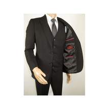 Men Suit BERLUSCONI Turkey 100% Italian Wool Super 180's Vested #Ber19 Black image 6