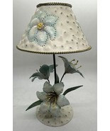 Home Interiors Metal Candle Holder Lamp Blue &amp; Yellow Lillies Flowers 10.5” - $26.72