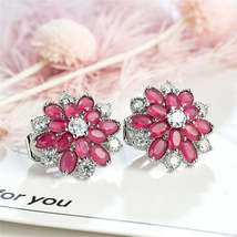 Rose Crystal &amp; Cubic Zirconia Floral Stud Earrings - £11.95 GBP