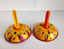 Pair Vintage Tin Metal Noisemaker Rattle Bell Chime New Years Eve Party Toy - £4.82 GBP
