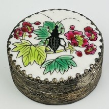 Chinese Porcelain Shard Silver Trinket Box Compact w/Mirror Vintage Beetle Bug - £11.57 GBP