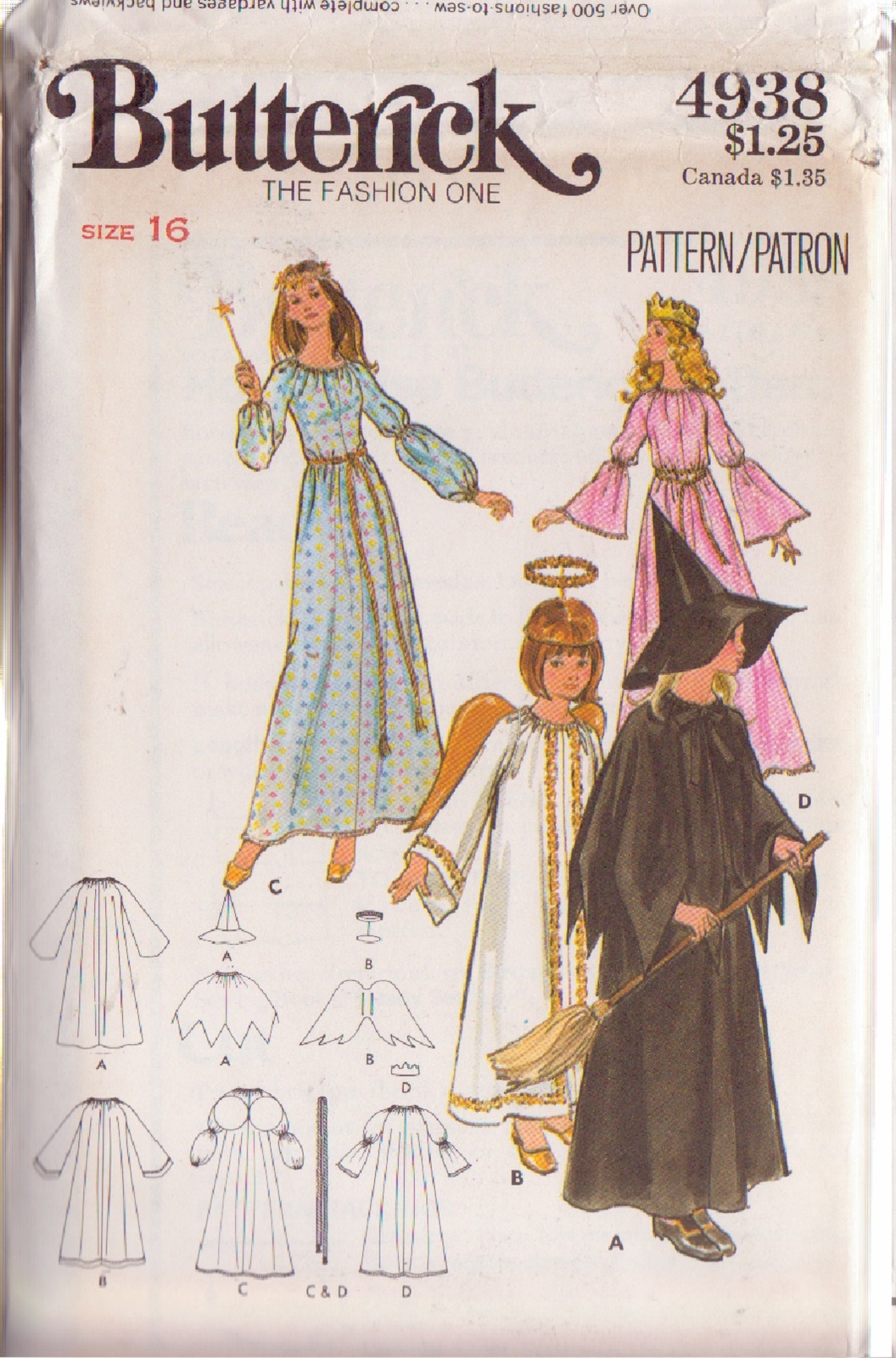 BUTTERICK PATTERN 4938 SZ 16 MISSES' ANGEL FAIRY WITCH PRINCESS COSTUMES UC - $5.00