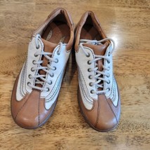 Born Women&#39;s White Tan Leather Upper Lining Lace Up Oxford Golf Sneakers Size 6 - £18.66 GBP