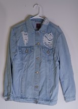 BoomBoom Jeans Jacket Women L Blue Shredded Distressed Denim Button Fron... - $406.33 MXN