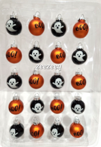 Halloween MINI Ghost BOO Glass Ornaments 1&quot; Orange Black Set of 20 - £23.35 GBP