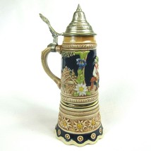 Vintage Gerz German Beer Stein Pewter Lid Music Box Plays O Mein Papa 9&quot; Tall - £47.94 GBP