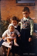 1952 Darling Children Posing With Baby Home Red-Border Kodachrome Slide - £2.72 GBP