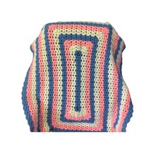 Baby Blanket Handmade Crochet 45” L x 29”W Pink Blue and White Afghan - £17.64 GBP