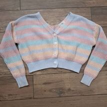 Jessica Simpson Cardigan sweater sz M Medium Cropped Pastel Striped rainbow - $24.00
