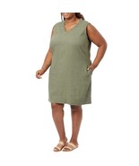 Briggs Women&#39;s Plus Size 3X Green V Ruffle Neck Sleeveless Linen Blend D... - £14.14 GBP