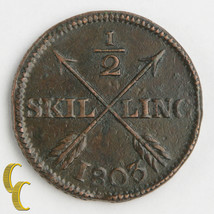 1803 Sweden 1/2 Skilling in XF Condition, KM# 565 - $40.54