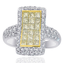 2.00 Carat Champagne Diamond Square Cluster Ring 14K Two Tone Gold - £1,415.74 GBP