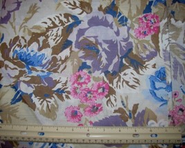 Pink Purple Blue Floral On Cream Cotton Fabric 44&quot; Wide X 2+ Yards - £7.96 GBP