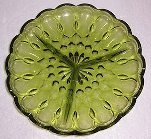 Vintage Green Color Depression Pressed Solid  Heavy Glass Peanut Dish - ... - $22.00