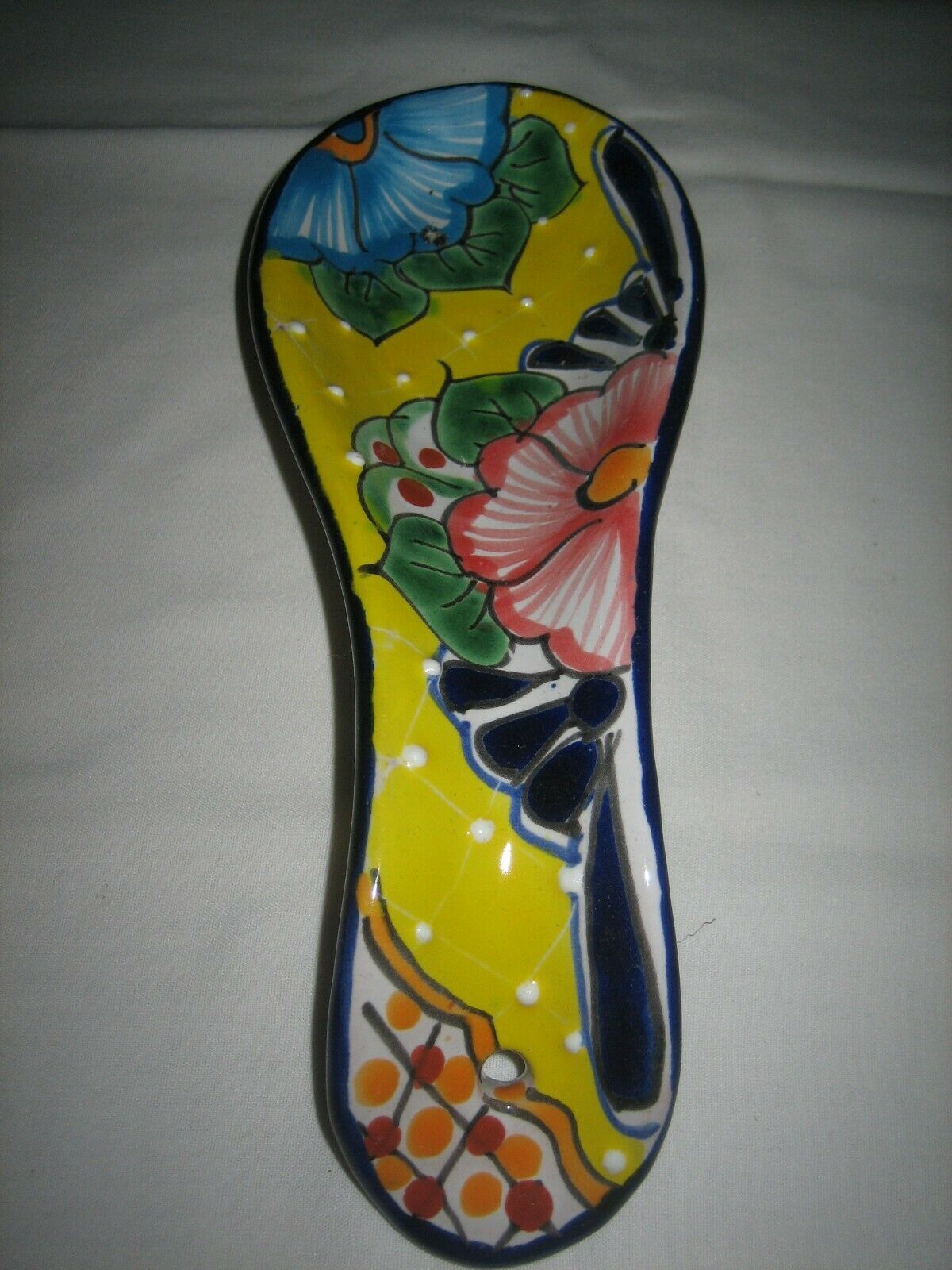 Primary image for Authentic Mexican Yellow Multi-Color Ceramic Painted Pottery Spoon Rest Holder