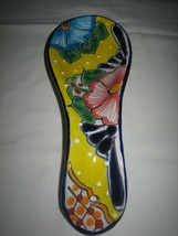 Authentic Mexican Yellow Multi-Color Ceramic Painted Pottery Spoon Rest ... - $24.92