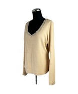 Express Sandy Beige Lace Trim V Neck Long Sleeve Stretch Knit Shirt - Wo... - $360.79 MXN