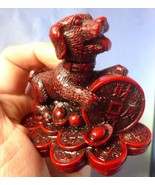 Chinese Spiritual Statue Figurine Red Resin DOG w/ Coins Money Feng Shui... - £9.94 GBP