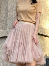 Blush Pink A-line Midi Tulle Skirt Holiday Outfit Lady Plus Size Ballerina Skirt image 2