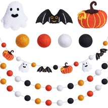 3 Pieces Halloween Felt Ball Garlands Pumpkin Bat Ghost Garlands Wool Felt Balls - £28.15 GBP