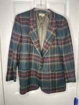 LL Bean Blazer VTG Plaid Wool One Button Long Sleeves Fall Autumn Size 16 Petite - £31.96 GBP