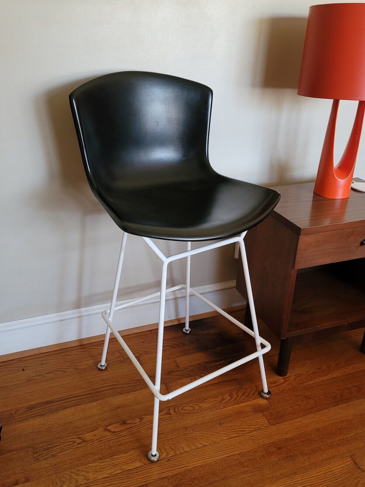 Vintage Harry Bertoia Knoll black fiberglass tall Bar stool black & white chair - $316.79