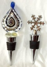 2 Stainless Steel Wine Stoppers Twisted Deco Cobalt Blue Art Glass Top S... - $29.69