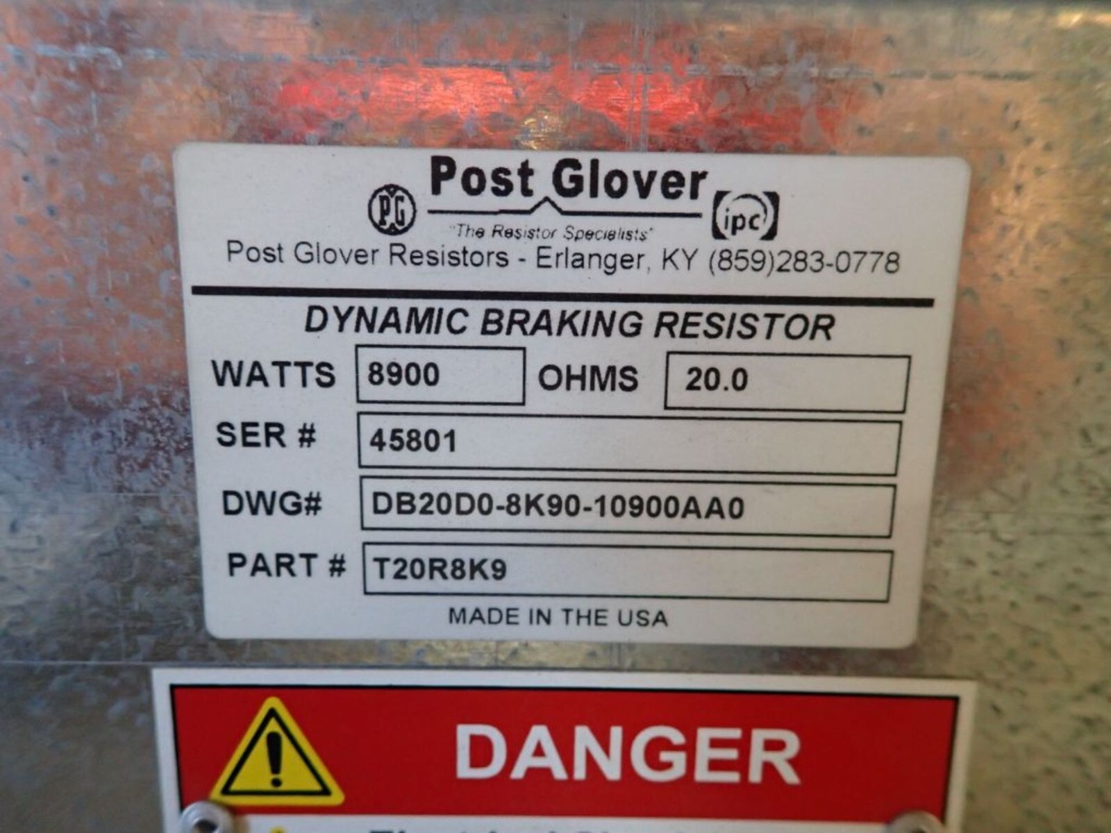 POST GLOVER 8900 WATTS T20R8K9 20.0 OHMS DYNAMIC BRAKING RESISTOR NEW NIB $499 Item image 7